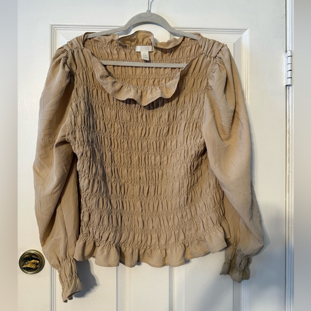 H&M Women's Beige Smocked Blouse